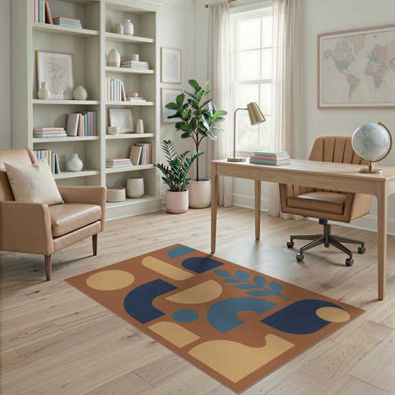 ODIKA 4'x6' Earthy Tones Abstract Geometric Harmony Washable Area Rug Elegant Blend of Shapes and Minimalist Style Stain Resistant, Low Pile, Easy Care for Dorm Room, Small Living
