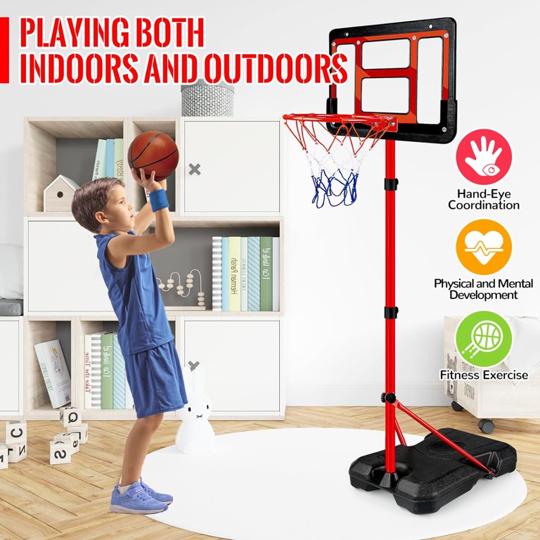 Indoor/Outdoor Adjustable Basketball Hoop For Kids - 3ft To 5.8ft Height, With Scoreboard, Timer & Voice Sounds