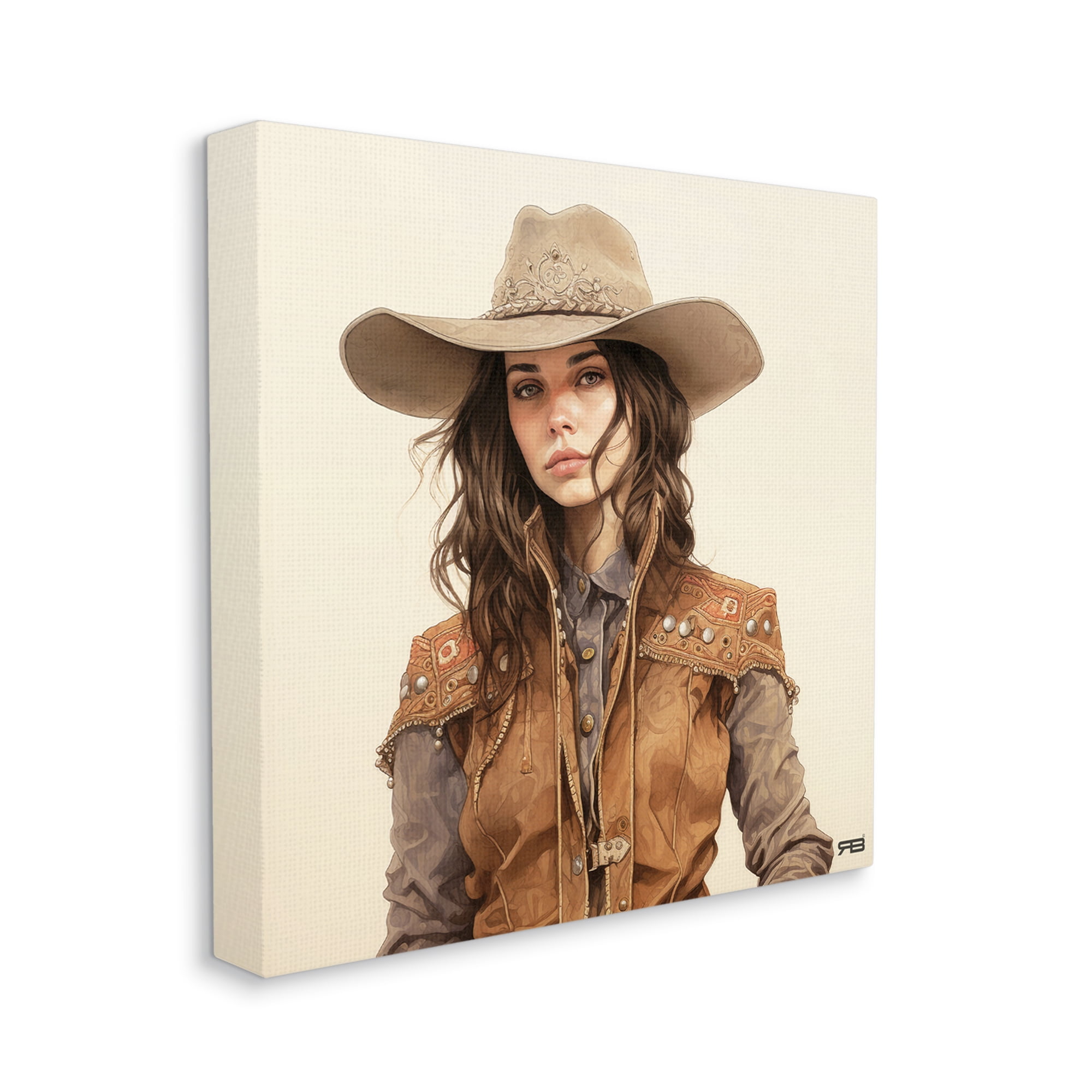 Stupell Industries Southwestern Cowgirl Portrait Abstract Painting Gallery Wrapped Canvas Art Print Wall Art, 30 x 30