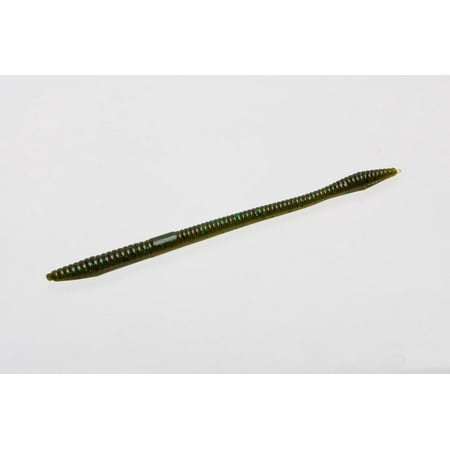 Zoom Trick Worm Freshwater Bass Fishing Soft Bait, Green Pumpkin Green, 6 1/2", 20-pack, Soft Baits