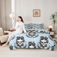 thumbnail image 4 of Manfei Gothic Skull Rose 7-Piece Twin Bedding, Halloween Spooky Flying Bat Bedding Comforter Set, Light Blue Black,Grey Reversible, 4 of 7