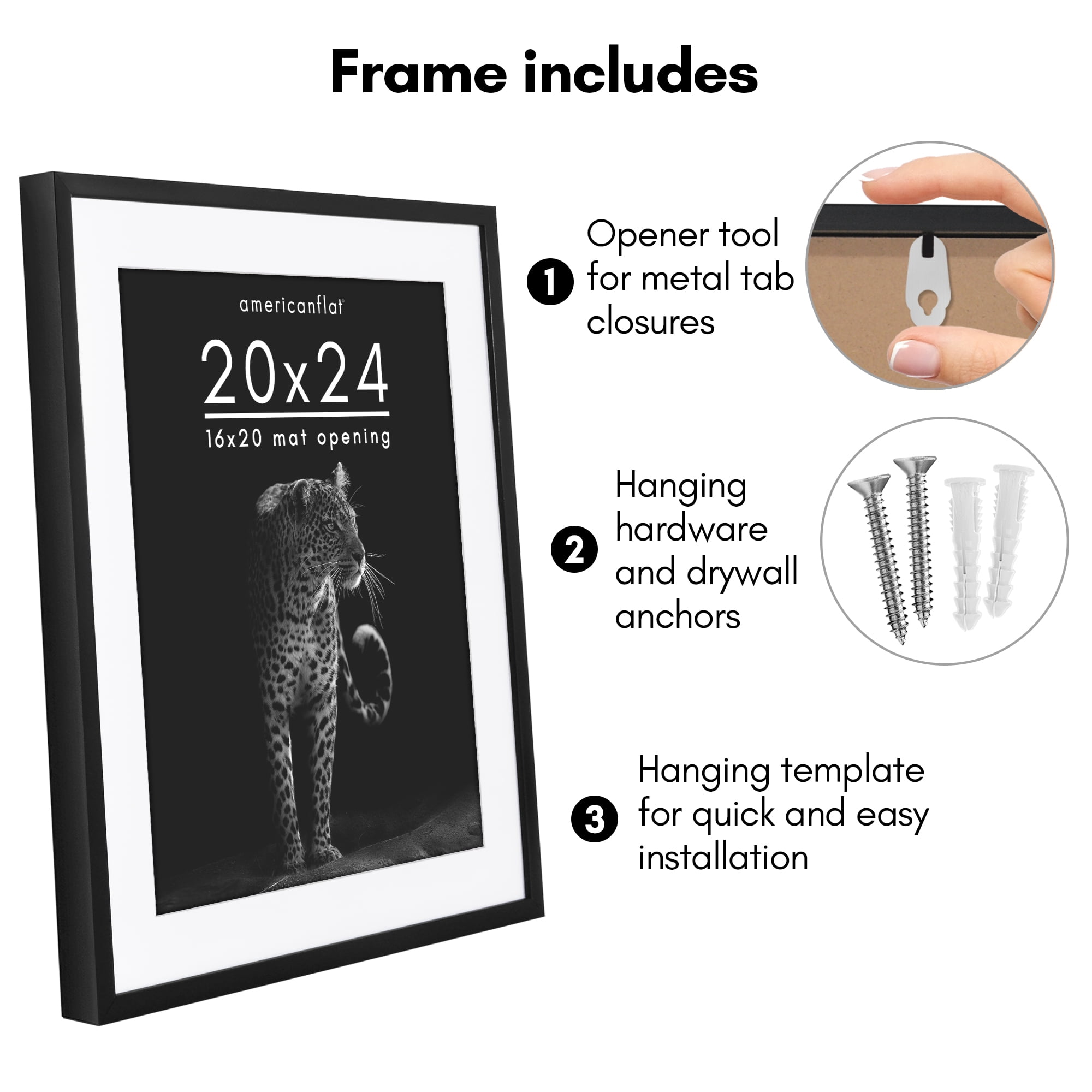 Americanflat 20x24 Picture Frame with Polished Plexiglass with 16x20 Mat Display Photo Soho Collection - Black