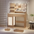 thumbnail image 4 of 40" Vanity Desk With Mirror & Lights, Makeup Vanity With Glass Top & Storage Drawer & Glass Cabinet, 3 LED Light Modes, Power Outlet For Bedroom, 4 of 9