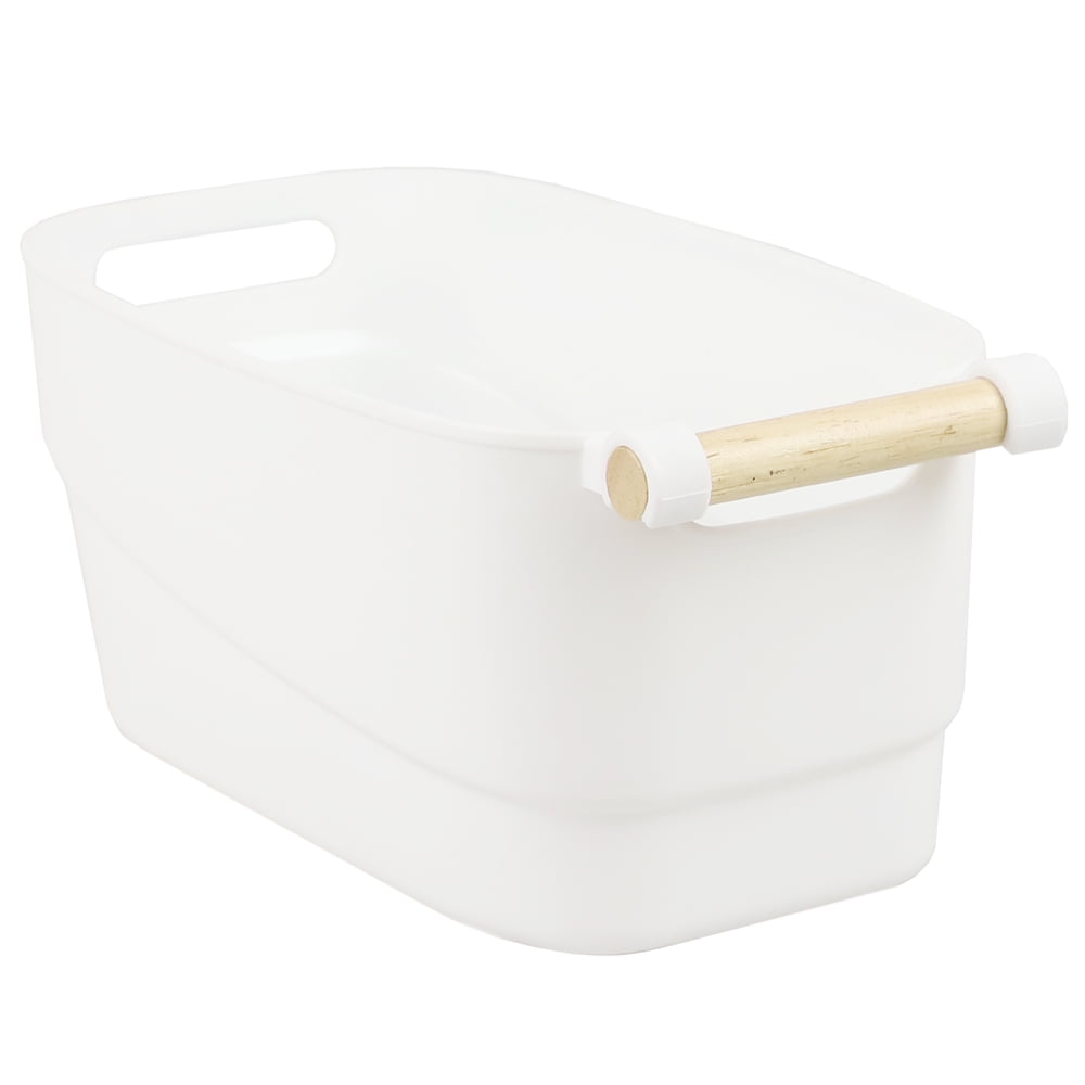 Home Basics Small Plastic Basket with Wooden Handle, White Walmart