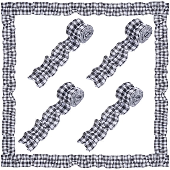 6 Rolls Ruffled Gingham Burlap Bulletin Board Borders White Black Plaid 2.5x94.5 inch Classroom Decorative Pleated Lace Trim DIY