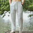 thumbnail image 2 of Iugvhana Mens Casual Long Pants Regular-Fit Solid Color Elastic Waist Drawstring Relaxed Fit Lounge Pants with Pocket Straight Leg Leisure Trouser White L, 2 of 9