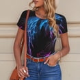 thumbnail image 4 of KLL Women 's Crew Neck Bodysuit Jumpsuits Futuristic Purple Panther Print Short onesies Stretch T Shirts, 4 of 5
