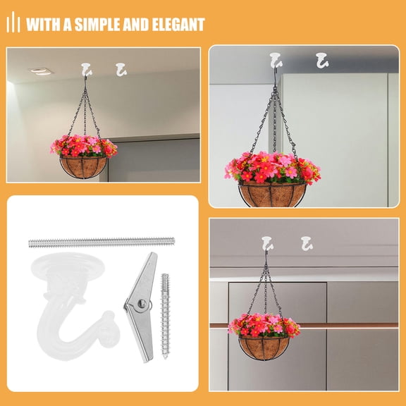 Hytrove 3-Pack Heavy Duty Ceiling Hooks for Hanging Plants, White Zinc Alloy, Design for Office and Home Use