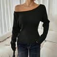 thumbnail image 4 of FRSASU Womens Boat Neck Sweaters Solid Color Long Sleeve off Shoulder Winter Loose Knit Pullover Tops Black, 4 of 7