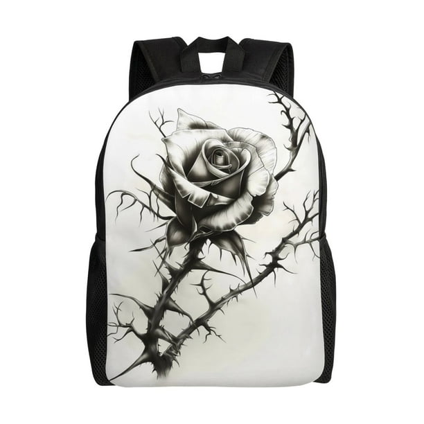 Balery Black And White Rose Mochila - Mochila Estilosa y Duradera para Laptop de 15 Pulgadas con Tela Oxford Impermeable