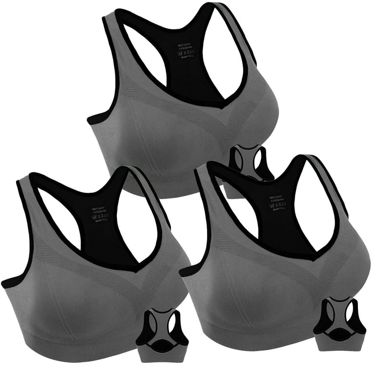 Womens Sports Bra ( XL Size ), 3 Pack Seamless Padded Racerback