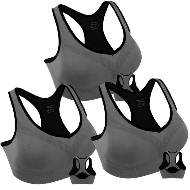 3 Pack Racerback Sports Bras for Women, Seamless High Impact Bra with Pad  for Yoga Gym Workout Fitness, XXL Size (Gray) - Walmart.com