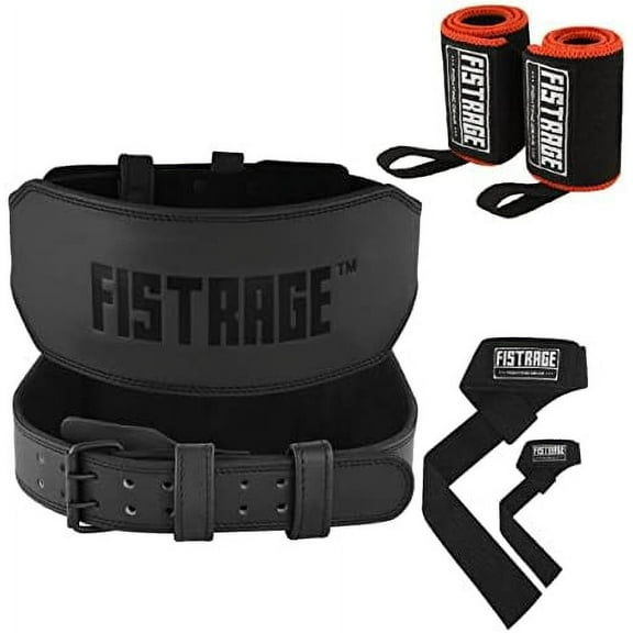 FISTRAGE Power Weight Lifting Leather Belt Gym Back Support Strap Training Fitness Exercise for Tough Workouts | Power Lifters | Supports Lumber Lower Back With Free Wrist Strap