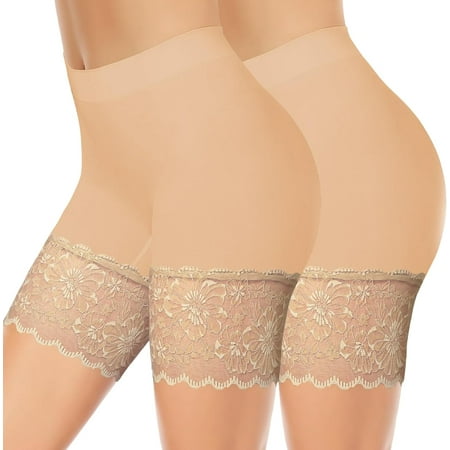 GZhLonKiMa 1-3 Pack Lace Slip Shorts for Under Dresses Women  Seamless Anti Chafing Shorts Lace Bloomers Shorts Panties Leggings