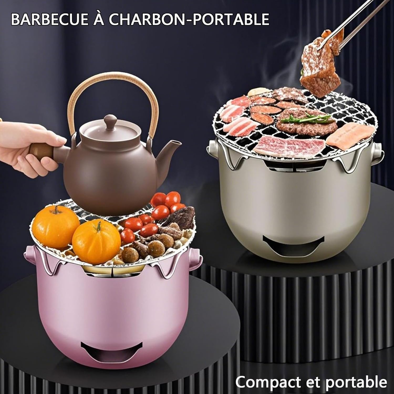 Portable Charcoal Grills, Stainless Steel Mini harcoal BBQ Grill, Small Outdoor Cooking Grill for Camping, Grilling Backyard, RV, Picnic