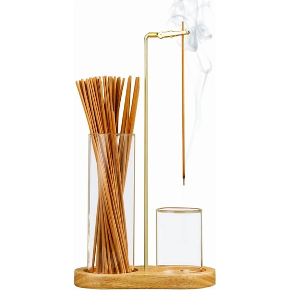 Glass Incense Holder,2 in 1 Incense Sticks Burner Holder with Storage,Hang Upside Down Incense Holder for Sticks with Glass Ash Catcher for Meditation Yoga Spa Room Decor
