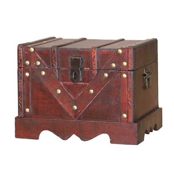 Small Wooden Treasure Box, Old Style Decorative Treasure Chest with