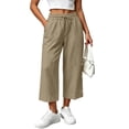 thumbnail image 6 of Njagoc3 Linen Capris for Women Elastic Waisted Drawstring Capri Pants with Pockets Side Button Casual Summer Cropped Pants, 6 of 6