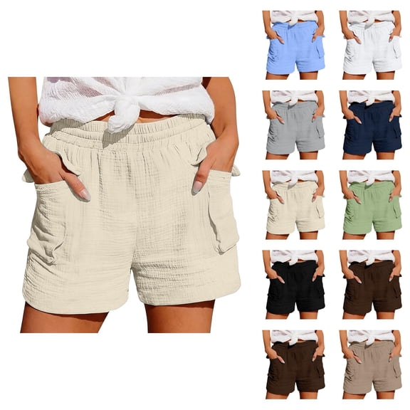 Beach Shorts for Women Summer Casual Lightweight Elastic Waist Wide Leg Loose Athletic Shorts with Pockets