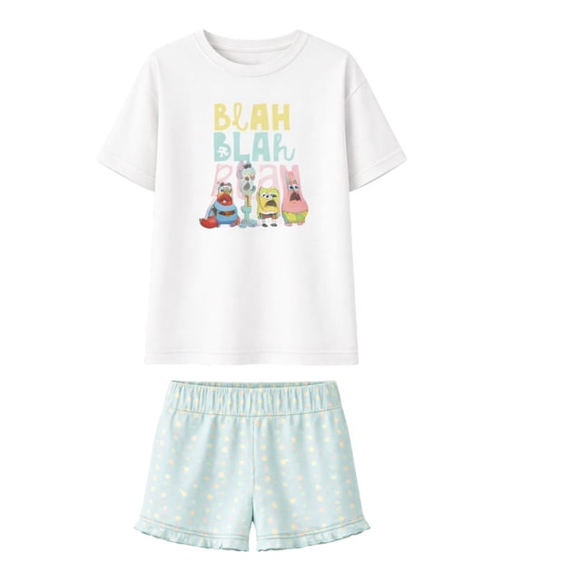Pijama BoB Esponja para Mujer, de Algodón Blanco Talla EG, 2 Piezas
