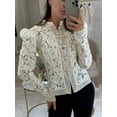 thumbnail image 4 of Women'S Temperament Commuter Lace Crochet Stand Collar Slim Design Shirt Long Sleeve Button Shirt Tops Cream White M, 4 of 8