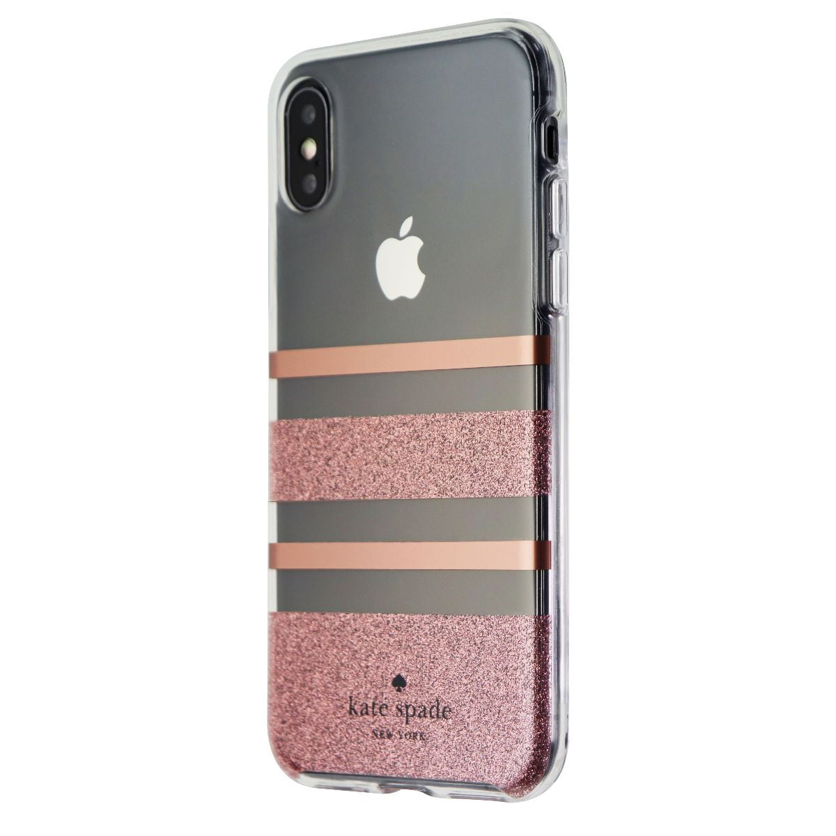 Kate Spade Flexible Hard Case for iPhone X 10 - Clear/Rose Gold/Glitter  Stripe 