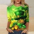 thumbnail image 2 of Wang6 Womens Oversized 3/4 Sleeve St Patricks Day T-Shirt Irish Shamrock Printed Tops Causal Crew Neck Loose Saint Graphic Tees Tunic Shirts Green2 XL, 2 of 5