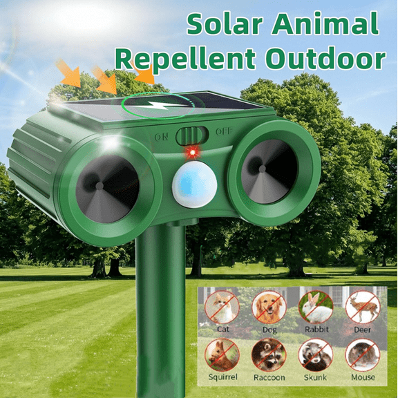 Paddsun Solar Ultrasonic Animal Repellent, Outdoor Cat Deterrent Deer Repellent Devices Waterproof with Motion Sensor Repels Squirrel,Dog,Raccoon,Skunk,Rabbit Yard Garden