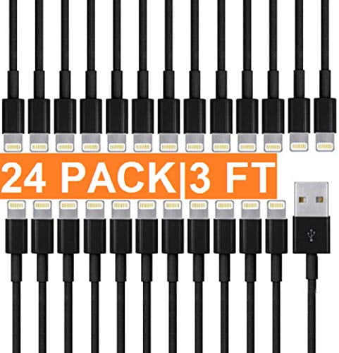 Accessories and More Black Tablets Virtual Reality - 24-Pack 3.3FT/1M High Speed Certified Wearables 1A Charger Cord for Phones Cable Audio