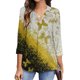 thumbnail image 1 of ICHUANYI Clearance Fashion Woman V Neck Three Quarter 3/4Sleeve T Shirt Printing Blouse Tops Sweatshirt(Yellow, M) ICHUANYI WER2023080711883, 1 of 6
