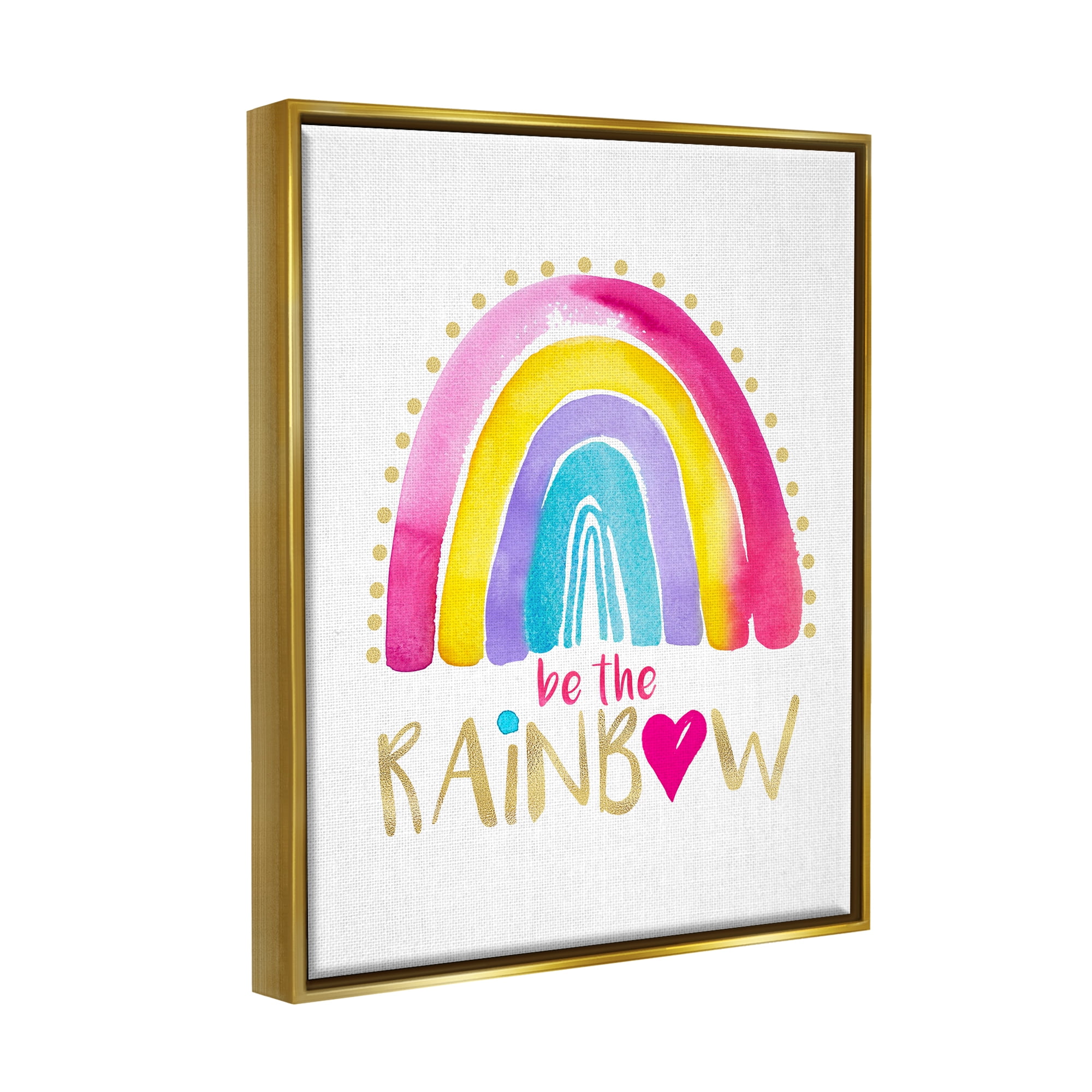 Stupell Industries Be The Rainbow Pattern Inspirational Painting Gold Floater Framed Art Print Wall Art, 17 x 21