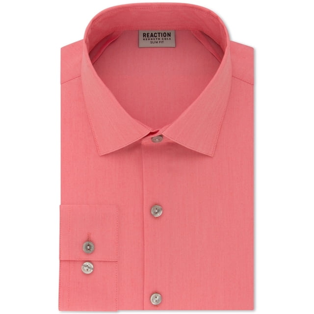 Kenneth Cole Mens Techni-Cole Button Down Dress Shirt, Pink, 18" Neck 34-35" Sleeve