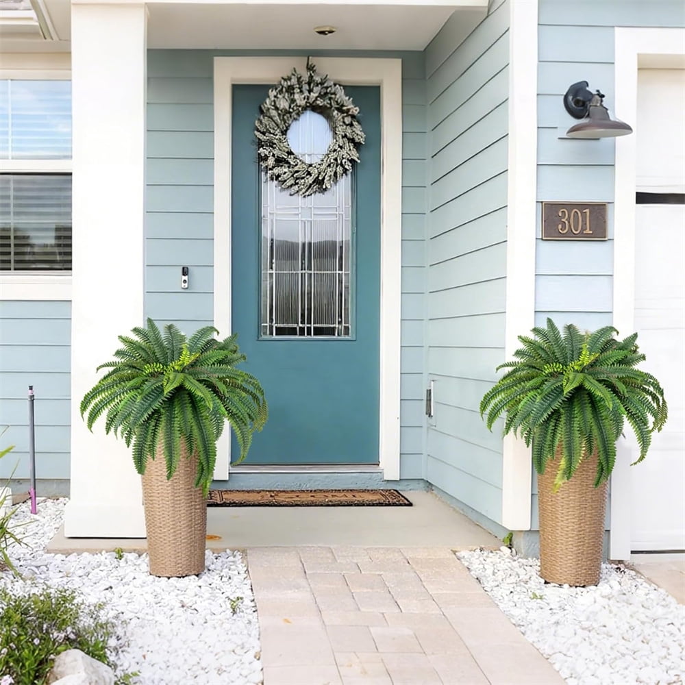 HXRH 2Pcs Artificial Fern Plants 24 Inch Realistic UV Resistant Artificial Boston Ferns Large Hanging Fake Plant Wall Decor for Garden Porch Patio Home Decor