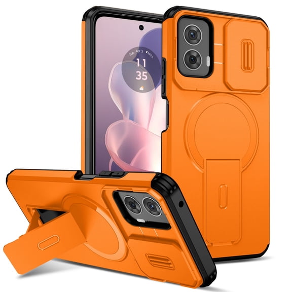 SELOZKE Compatible with Motorola Moto G Power 2024 Orange Phone Holder, Magnetic Protective Phone Case