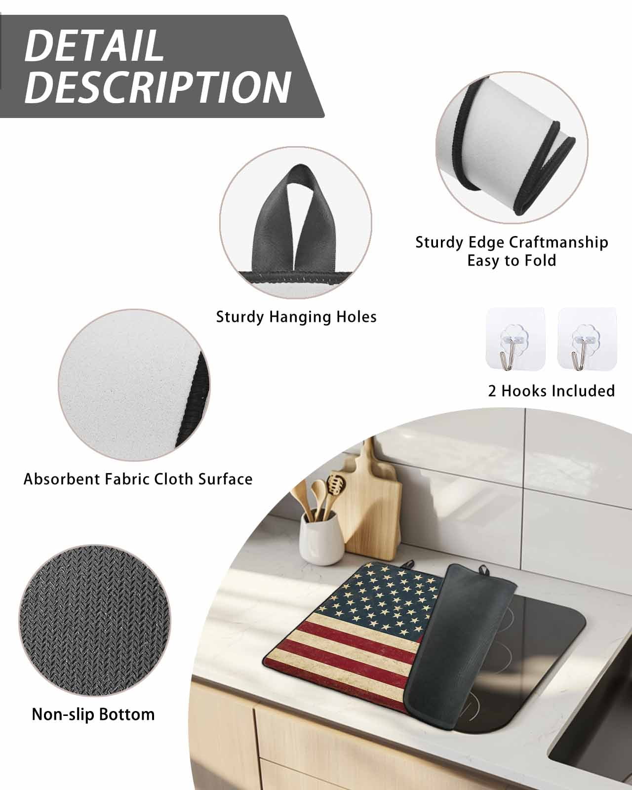Stove Top Covers for Electric Stove, American Flag Glass Stovetop Cover Protector, Vintage Red BlueUSA Flag Induction Cooktop Protector Oven Mat for Kitchen Countertop 24"x21"
