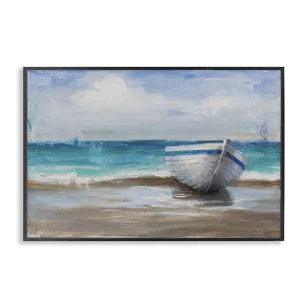 Stupell Industries Painterly Boat On The Shore Black Framed Giclee Art, design by Cloverfield & Co.