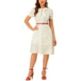 thumbnail image 1 of INSPIRE CHIC Robe Vintage à Fleurs pour Femme Col Peter Pan à Nouer Manches Courtes Ligne A Élégante Ceinturée S Blanc, 1 of 8