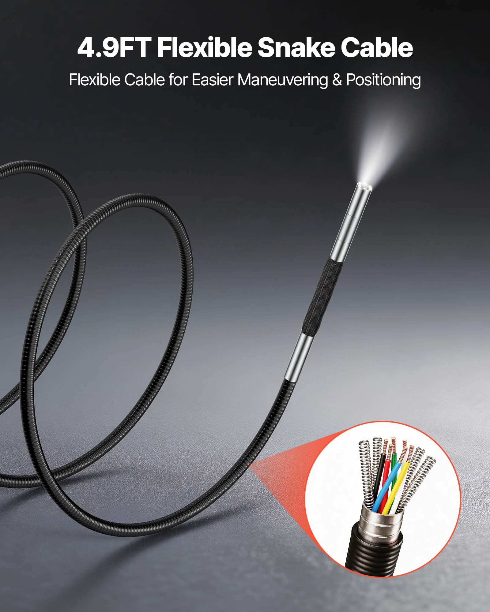 VEVOR Articulating Borescope with 0.15" Ultra Slim Lens, Two-Way Articulated Endoscope with Light, 4.3" IPS Screen, 1280 x 720 HD Lens, 8X Zoom Inspection Camera for Automotive,Tight Mechanical Space