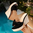 thumbnail image 5 of Womens Wedge Sandals Suede Bowtie Peep Toe Slip on Platform Heels Casual Nonslip Arch Support Summer Mules Slides Black Size 6.5, 5 of 8