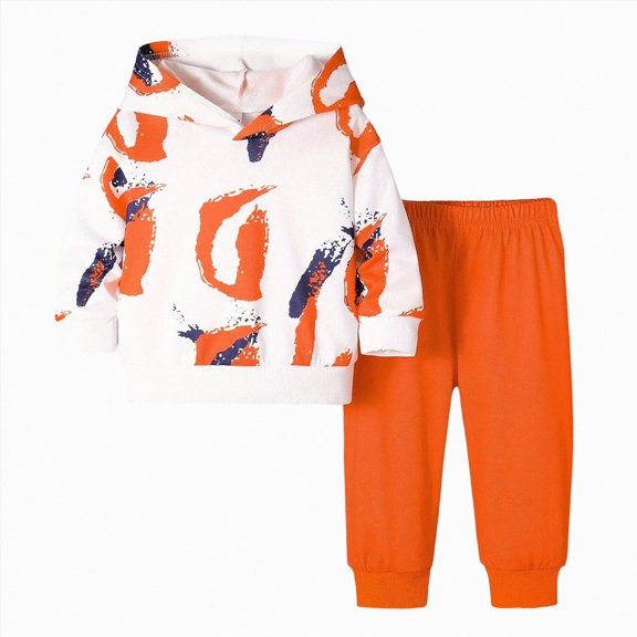 Quealent Toddler Boy Clothes Long Sleeve Hoodie Sweatsuits Tops and Pants 2Pcs Boys Fall Winter Outfits Set (Orange, 2-3 Years)