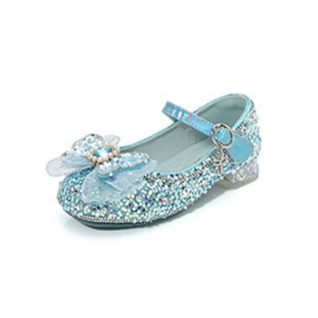 

SIMANLAN Girl s Flats Ankle Strap Dress Shoes Rhinestone Mary Jane Sandals Kids Casual Princess Shoe Children Comfort Blue 11.5C