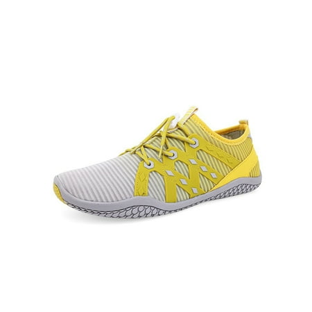 

Ritualay Womens Mens Water Shoes Quick Dry Beach Shoe Athletic Aqua Socks Casual Lightweight Barefoot Yoga Surfing Swim Gray Yellow 7.5