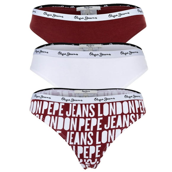 Pepe Jeans women's thongs, 3-pack- CLASSIC THONG AO, all-over logo, underwear, polyester, logo waistband White/Red L (Large)
