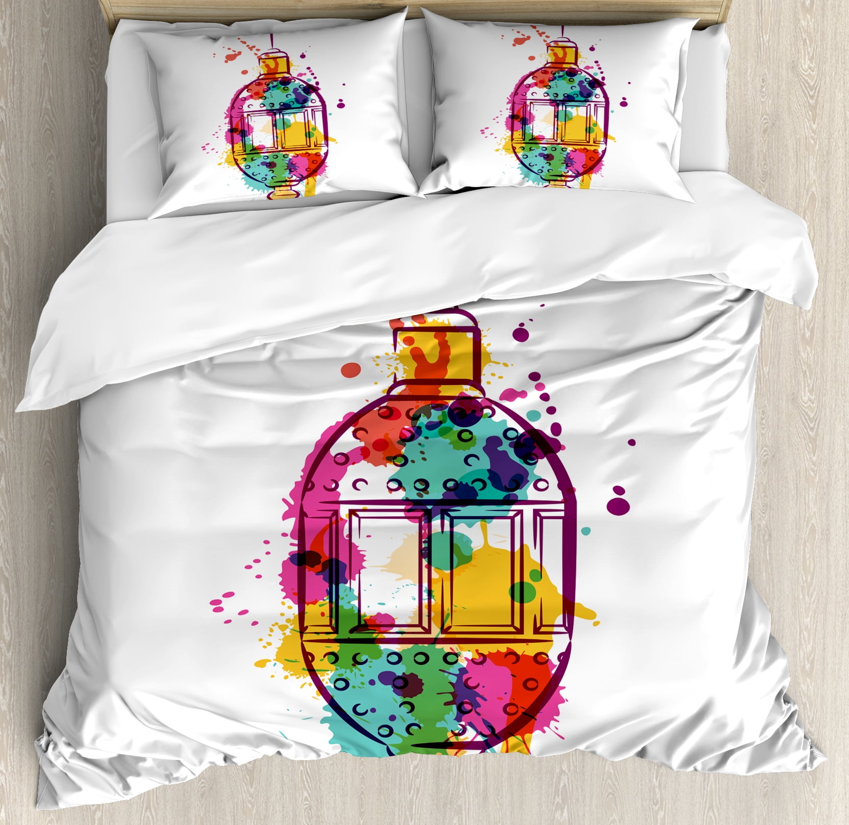 Lantern King Size Duvet Cover Set, Multicolored Ramadan Kareem Celebration IMage... by Kozmos