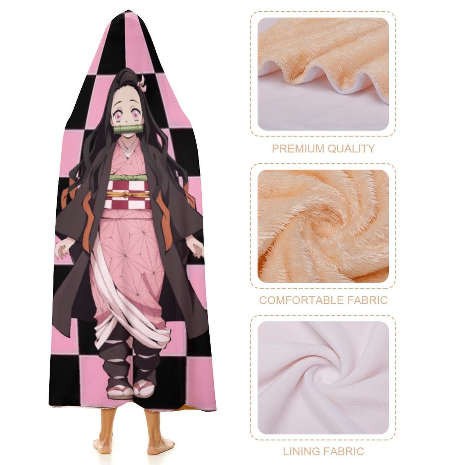 Kamado Nezuko Wearable Blanket Cloak Arctic Velvet Hooded Blanket Soft Fuzzy Hoodie Blanket Cape for Adults Kids 50"x60"