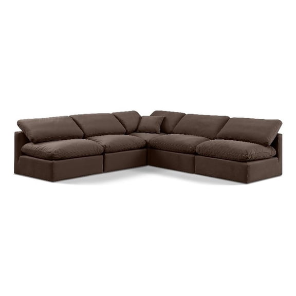 Meridian Furniture Indulge 169.5" Velvet L-Shaped Modular Sectional in Brown