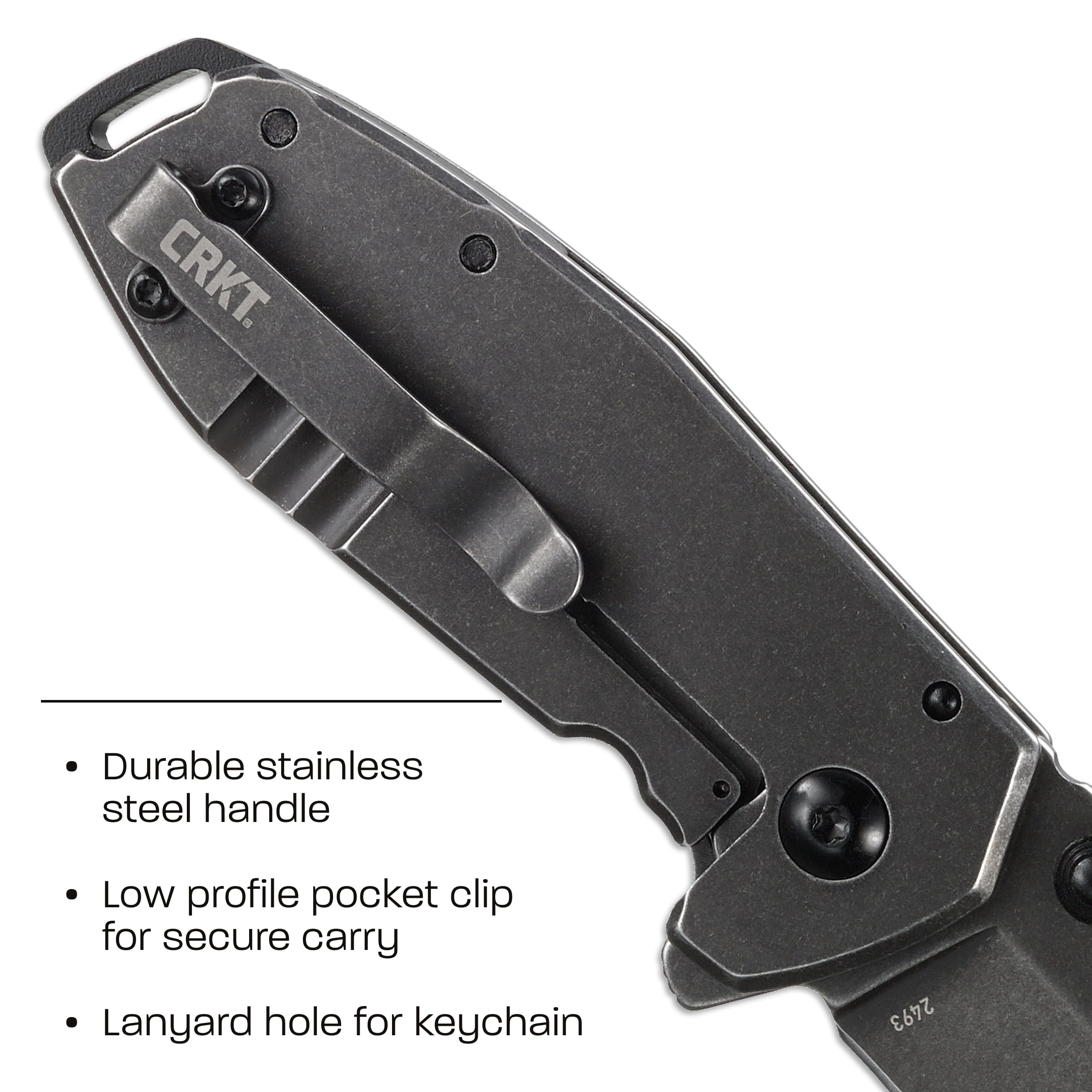 CRKT Squid Black Everyday Carry Assisted Folding Knife with Frame Lock: Stainless Steel Plain Edge Blade, Stainless Steel Handle, Pocket Clip, 2493