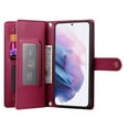 thumbnail image 3 of For Samsung Galaxy S21+ 5G 6.7-inch Wallet Case for Women Men Multi-Card Slots Zipper Pocket Lanyard Strap Wristlet Leather Phone Case,Red, 3 of 7