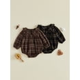 thumbnail image 3 of RUINIXCW Newborn Baby Girl Spring Fall Clothes Gingham Plaid Bubble Romper One Piece Outfit 0 3 6 9 12 18 Months Sweet Long Sleeve Button Front Doll Collar Jumpsuit Playsuit, 3 of 9