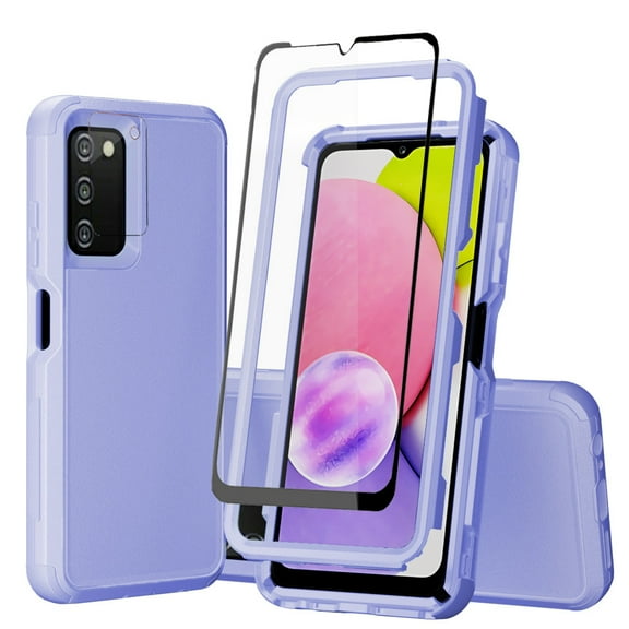 NIFFPD Samsung Galaxy A03S Case with Screen Protector Camera Lens Protector Tough Rugged Shockproof Protective Phone Cover for Galaxy A03S Purple